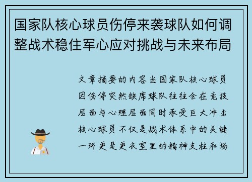 国家队核心球员伤停来袭球队如何调整战术稳住军心应对挑战与未来布局